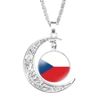Silver crescent moon necklace featuring a Czech Republic flag glass gem pendant - Czech Republic