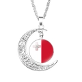 Silver crescent moon necklace with Malta flag glass pendant and ornate scrollwork - Malta