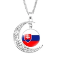 Silver crescent moon necklace with Slovakia flag glass dome pendant on white background - Slovakia