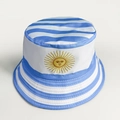 Blue and white striped bucket hat featuring the Argentina Sun of May emblem design - M (56-58cm) / Argentina