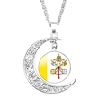 Silver moon pendant necklace with Vatican City flag glass cabochon jewel - Vatican City