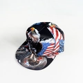 Detailed close-up of a flat brim snapback featuring bald eagle and USA flag motifs - M (55-59cm) / Motorcycle Eagle