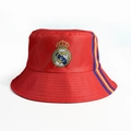 Red Real Madrid bucket hat with embroidered club logo and colorful side stripes - M (56-58cm) / Real Madrid