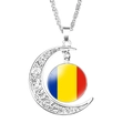 Silver crescent moon necklace with Romania flag cabochon glass pendant for women - Romania