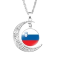 Silver crescent moon necklace with Slovenia flag glass cabochon and hollowed patterns - Slovenia