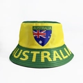 Australia fisherman bucket hat in yellow and green with flag shield and bold text - Australia Yellow Green Theme Letter Style (AUSTRALIA)