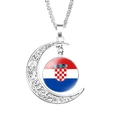 Silver crescent moon necklace with Croatia flag glass cabochon pendant - Croatia
