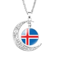 Silver crescent moon necklace featuring an Iceland flag glass cabochon pendant - Iceland