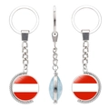 Rotating keychain with Austria flag design and polished silver finish on white background - Austria