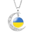 Silver crescent moon necklace with Ukraine flag glass pendant and intricate filigree - Ukraine