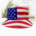 Detail of American flag pattern bucket hat with eagle print and summer palm leaf background - All-over US Flag Print (White)