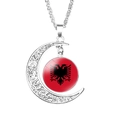Silver crescent moon necklace with Albania flag double-headed eagle pendant - Albania
