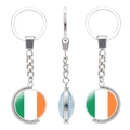 Rotating metal keychain with Ireland flag gem pendant shown from multiple angles - Ireland