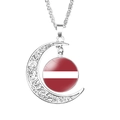 Silver crescent moon necklace with Latvia flag glass gemstone pendant for women - Latvia