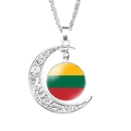 Silver crescent moon necklace featuring a glass dome Lithuania flag pendant - Lithuania