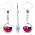 Rotating silver metal keychain featuring the Slovakia flag in a round glass dome - Slovakia