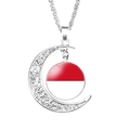 Silver moon pendant necklace featuring a red and white flag motif in a filigree frame - Monaco