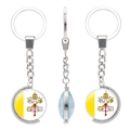 Rotating Vatican flag keychain with double-sided glass dome and silver metal finish - Vatican City