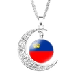 Silver moon pendant necklace with Liechtenstein flag glass gem and vine pattern - Liechtenstein