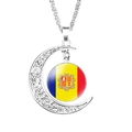 Silver crescent moon necklace with Andorra flag glass cabochon pendant - Andorra Skiing