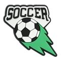 Sports themed soccer ball PVC charm with green flame trail and SOCCER text decoration - Soccer Flame Text (04)