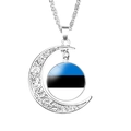 Silver crescent moon necklace with Estonia flag glass cabochon pendant - Estonia