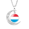 Silver crescent moon necklace with Luxembourg flag glass gem pendant on fine link chain - Luxembourg