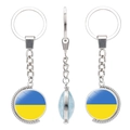 Rotating double-sided metal keychain with Ukraine flag gemstone pendant and ring - Ukraine