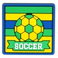 Square PVC soccer shoe charm with yellow football design and green SOCCER text - SOCCER Colorful Stripes Style (06)