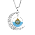 Silver hollow moon necklace with San Marino national emblem pendant and Libertas logo - San Marino