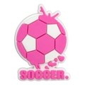 Ciondolo per scarpe in PVC rosa e bianco con motivo calcio e scritta SOCCER - Stile Testo Calcio in Rilievo (05)