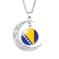 Silver crescent moon necklace with Bosnia and Herzegovina flag glass pendant charm - Bosnia and Herzegovina Flag
