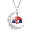 Silver crescent moon necklace with Serbia flag glass cabochon pendant for women - Serbia