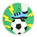 Soccer themed PVC charm featuring a football and blue shoe on a green circular base - Ball Shoe Lightning (09)