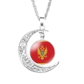 Silver crescent moon necklace with Montenegro coat of arms glass pendant on O-chain - Montenegro