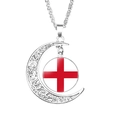 Silver crescent moon necklace featuring an England flag glass gem pendant on white background - England Style