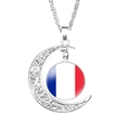 Silver crescent moon necklace with a French flag pattern in a glass cabochon pendant - France Style
