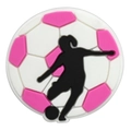 Charm per scarpe da calcio rosa e bianco con silhouette nera di calciatrice sportiva - Silhouette Atleta Rotonda (10)