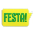 Charm de chaussure en PVC jaune avec texte FESTA! en relief pour sabots - Bulle de Fête (FESTA!)