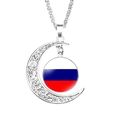 Silver crescent moon necklace with Russian flag glass pendant and intricate scrollwork - Russia