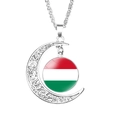 Silver crescent moon necklace featuring a Hungary flag pattern glass cabochon - Hungary