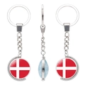 Rotating metal keychain with Denmark flag glass gem and polished silver finish - Denmark Viking Ship