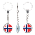Rotating silver metal keychain with Norway flag glass cabochon in three views - Norway