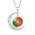Silver hollow crescent moon necklace featuring the Portugal flag glass gemstone pendant - Portugal Style
