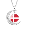 Silver crescent moon necklace featuring a Denmark flag pendant on a thin link chain - Denmark Viking Ship