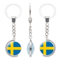 Rotating silver keychain featuring double-sided Sweden flag pattern in glass dome - Sweden