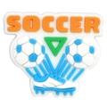 DIY soccer themed PVC soft rubber shoe charm with orange SOCCER text and blue cleats - Soccer Shoe and Logo Combo (23)