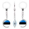 Rotating metal keychain with Estonia flag glass gem and blue black white stripe pattern - Estonia
