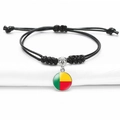 Handmade braided black cord bracelet with Central African Republic flag glass pendant - Benin