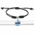 Adjustable black woven bracelet with Botswana flag glass gemstone pendant and silver bead - Botswana
